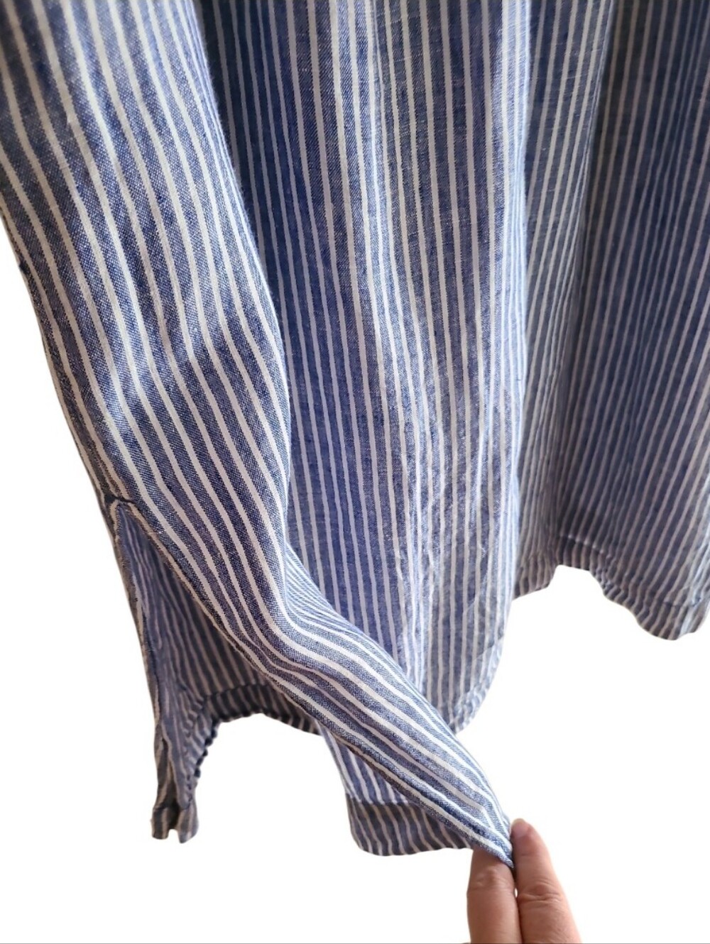 Talbots Petite Drop Waist 100% Linen Stripe Shirt Dress Blue White - Picture 9 of 17